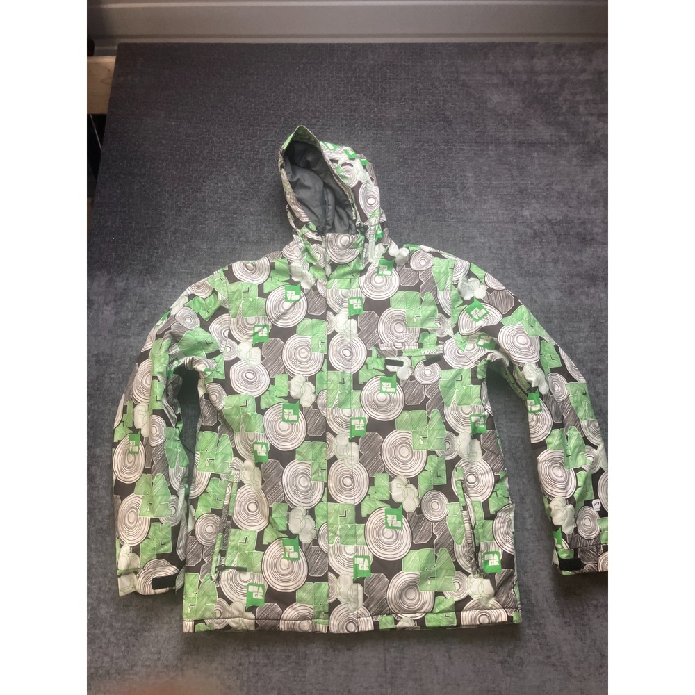 Orage Snowboard Jacket Mens Large Green Printed Lined Outdoor Hooded Full Zip